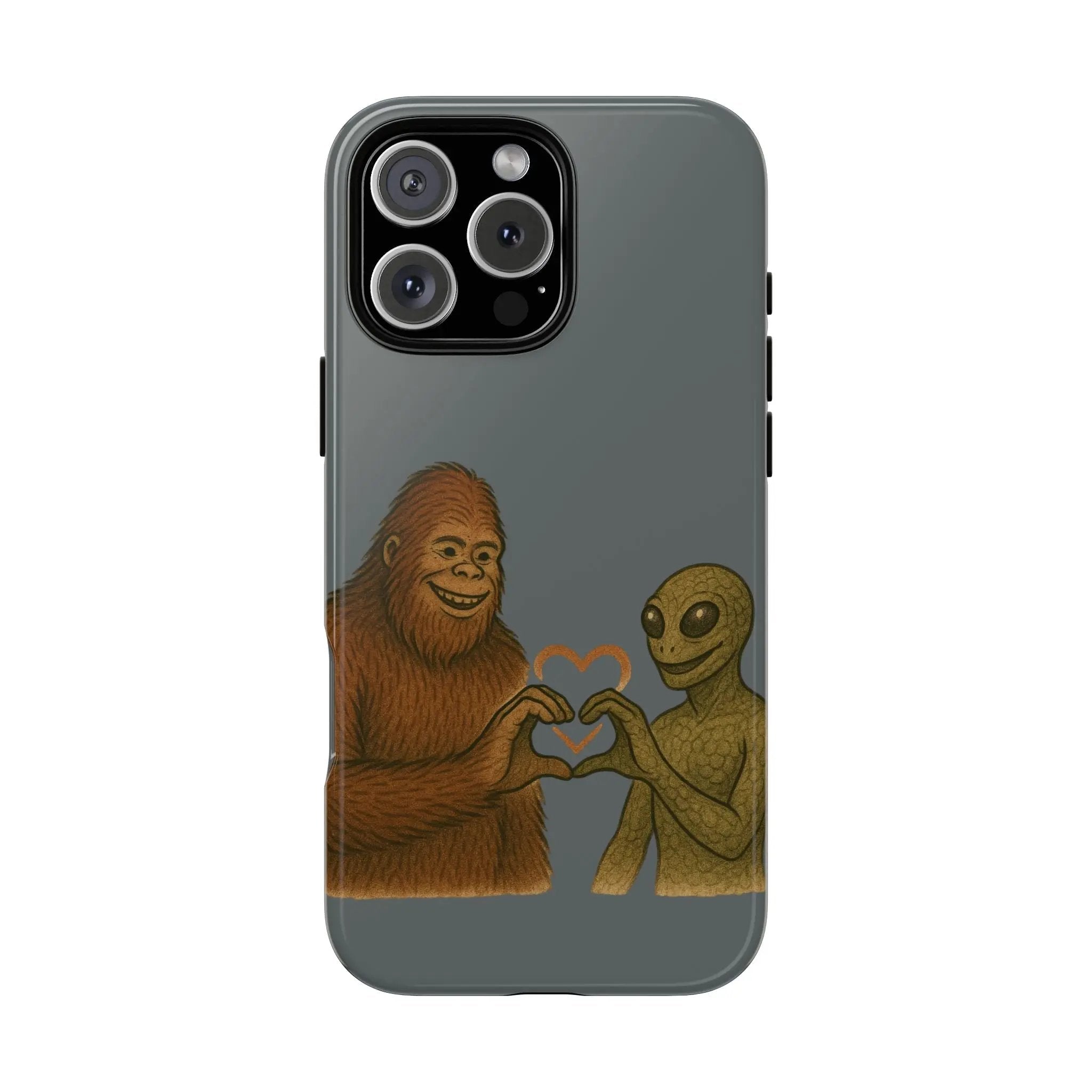 Bigfoot & Lizard Person Hand Heart Phone Case – Fun & Unique Cryptid Design, Perfect Gift for Adults - Squatch Wear