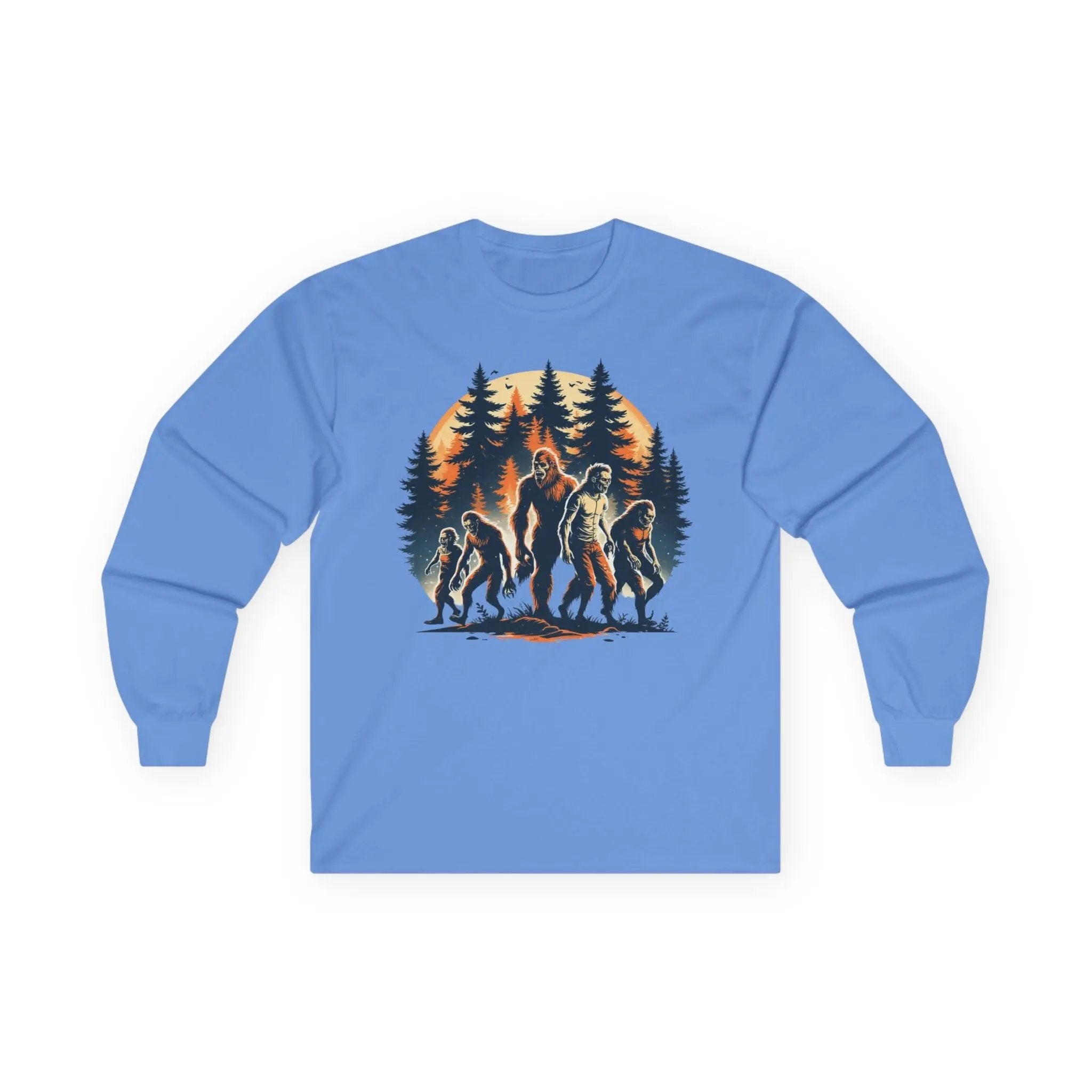 Unisex Bigfoot Long Sleeve Tee – Forest & Camping Shirt, Outdoor Adventure Gift, Halloween & Nature Apparel Printify