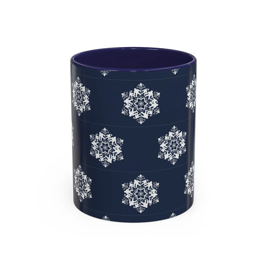 Bigfoot Snowflake Accent Coffee Mug – Navy Holiday Ceramic Cup (11oz/15oz) Printify
