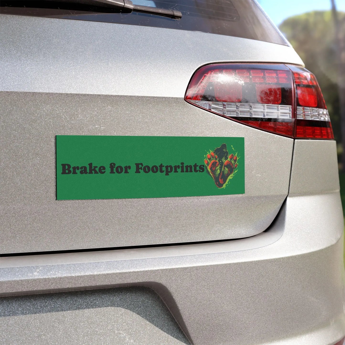 Brake for Footprints Car Magnet — Green Bigfoot Paw Print Bumper Sticker Printify