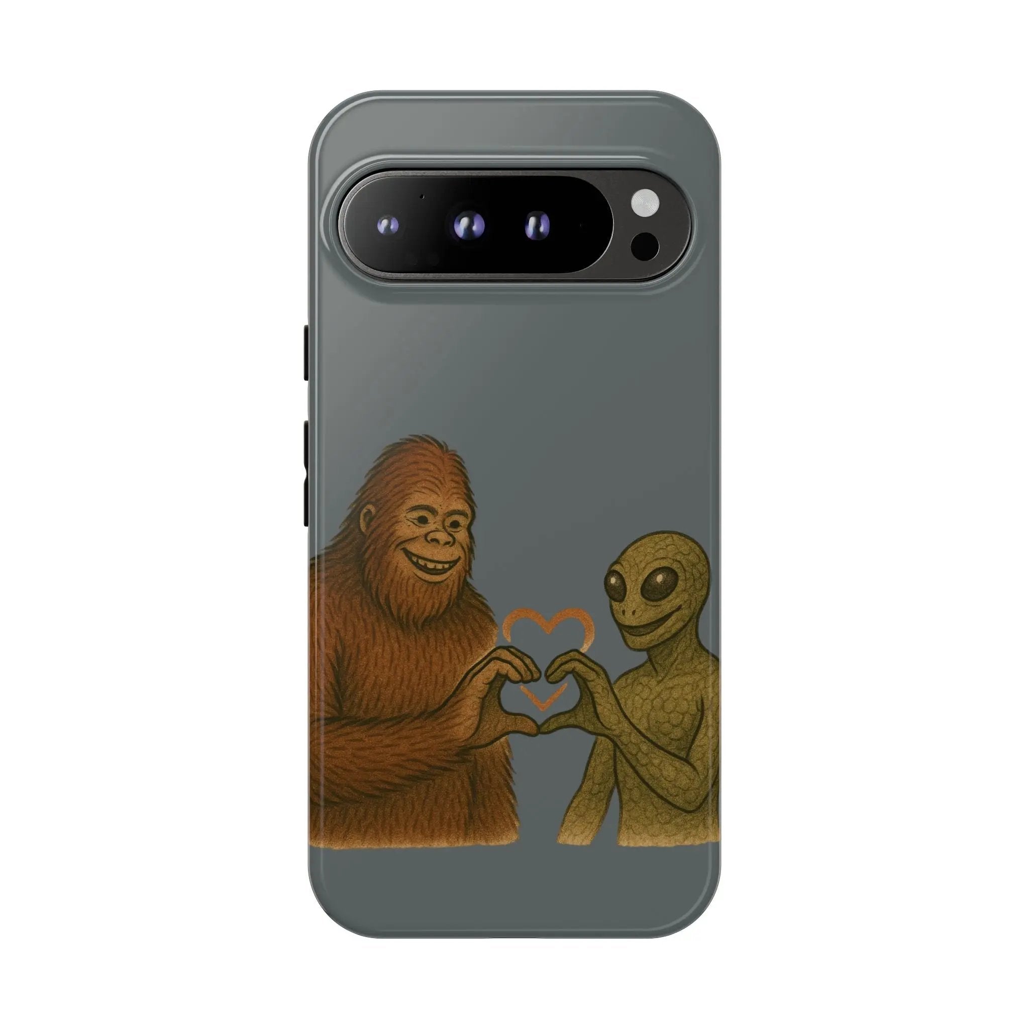 Bigfoot & Lizard Person Hand Heart Phone Case – Fun & Unique Cryptid Design, Perfect Gift for Adults - Squatch Wear
