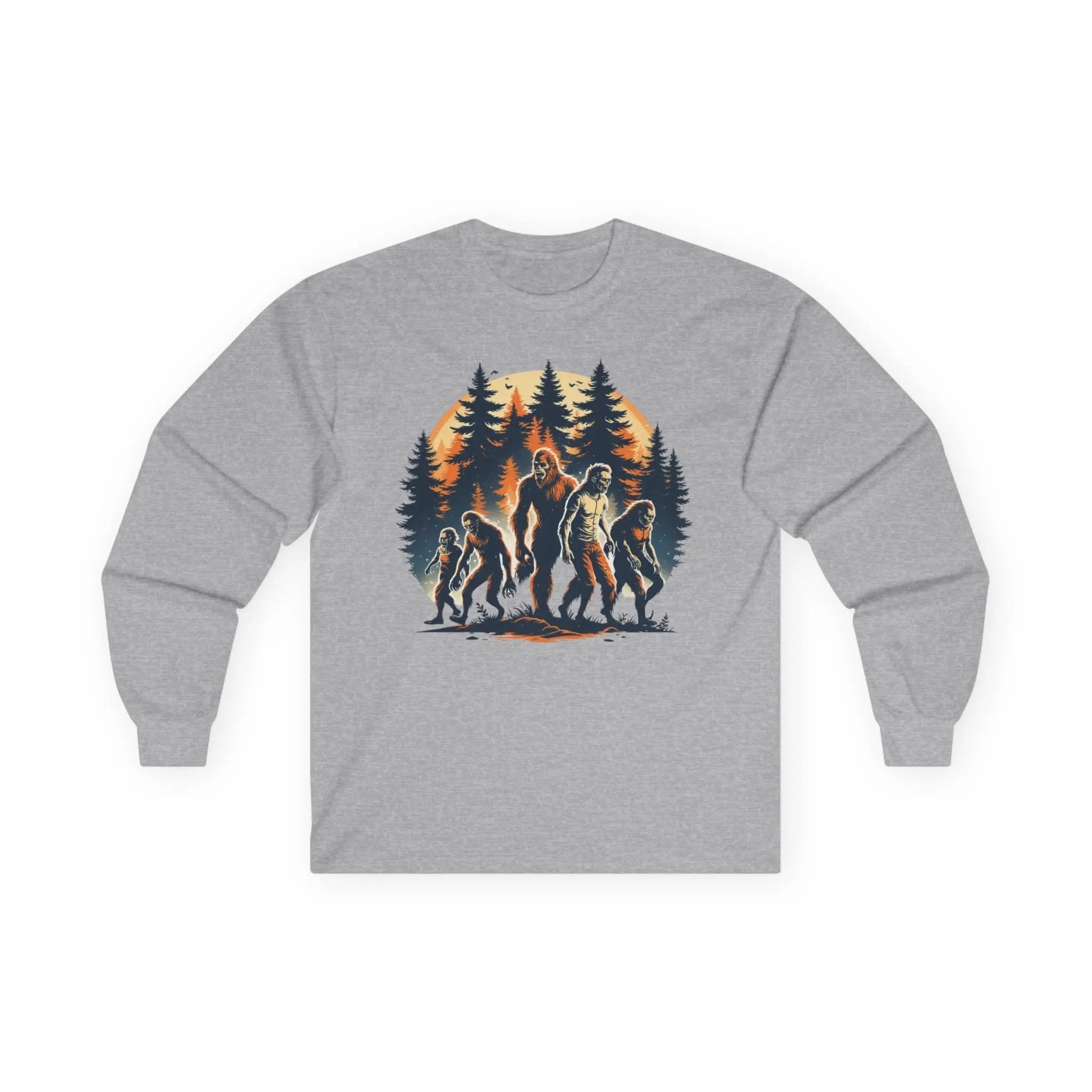 Unisex Bigfoot Long Sleeve Tee – Forest & Camping Shirt, Outdoor Adventure Gift, Halloween & Nature Apparel Printify