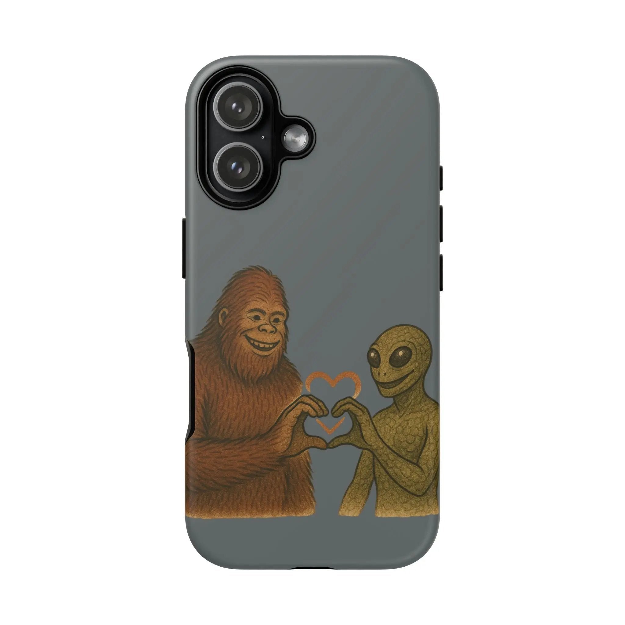 Bigfoot & Lizard Person Hand Heart Phone Case – Fun & Unique Cryptid Design, Perfect Gift for Adults - Squatch Wear