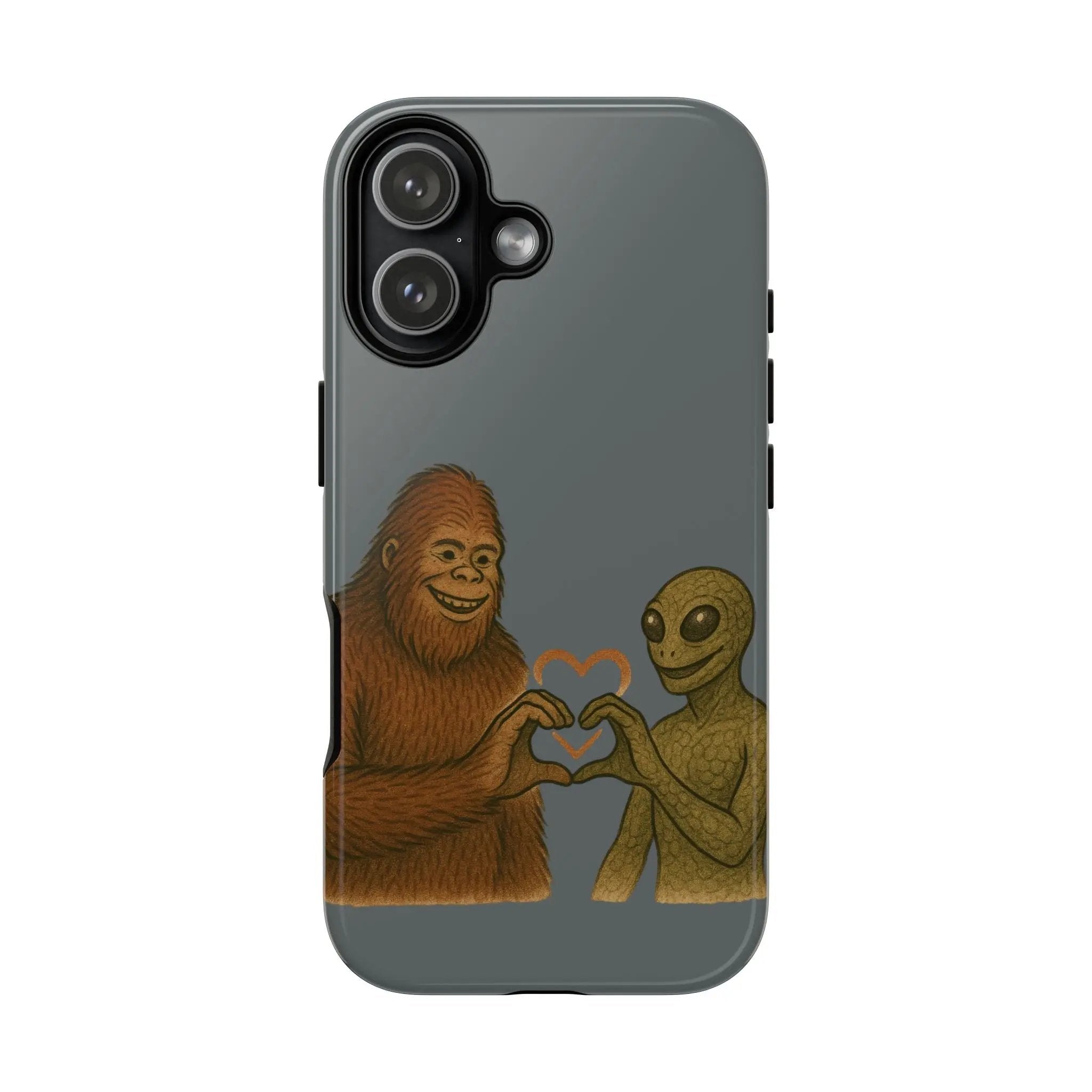 Bigfoot & Lizard Person Hand Heart Phone Case – Fun & Unique Cryptid Design, Perfect Gift for Adults - Squatch Wear
