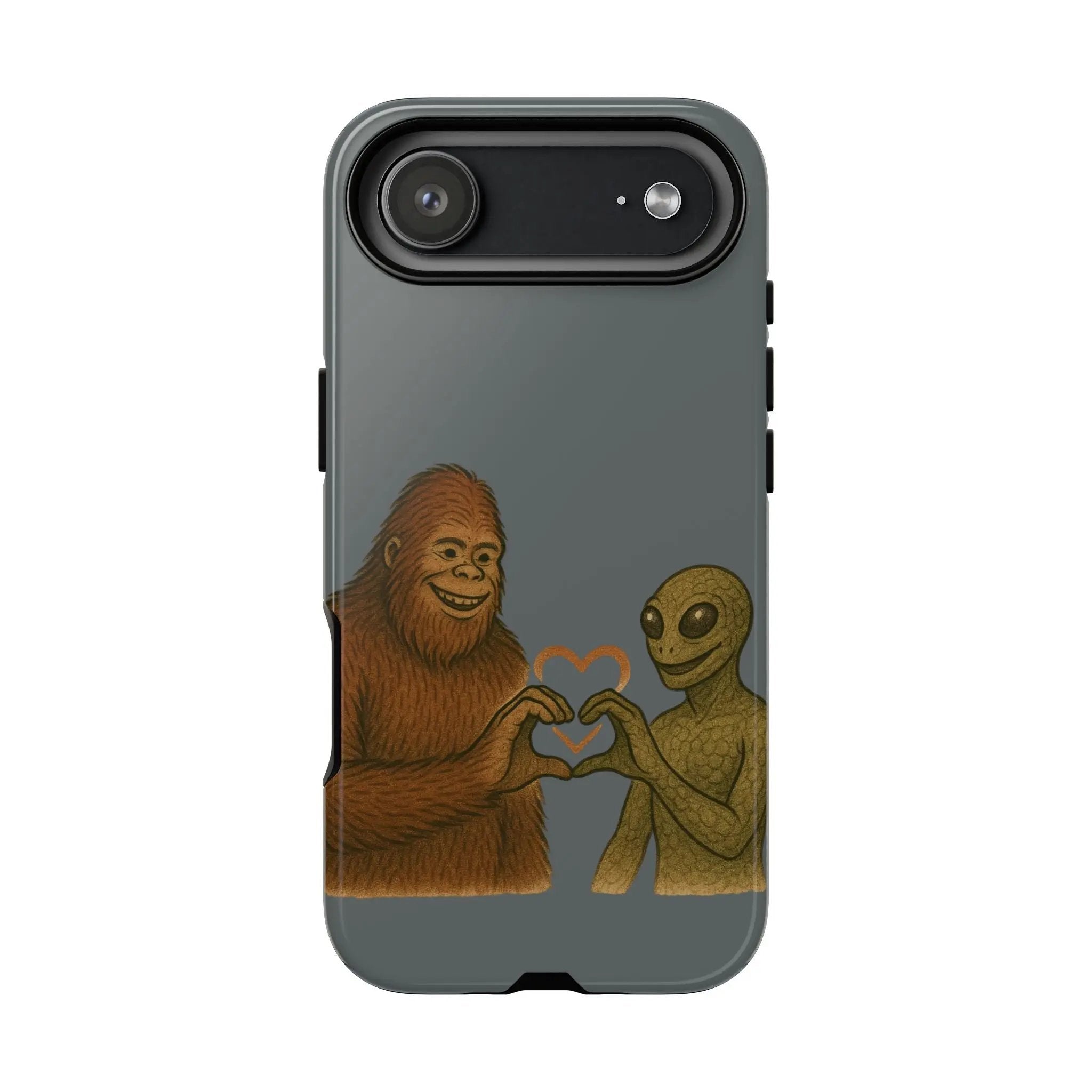 Bigfoot & Lizard Person Hand Heart Phone Case – Fun & Unique Cryptid Design, Perfect Gift for Adults - Squatch Wear