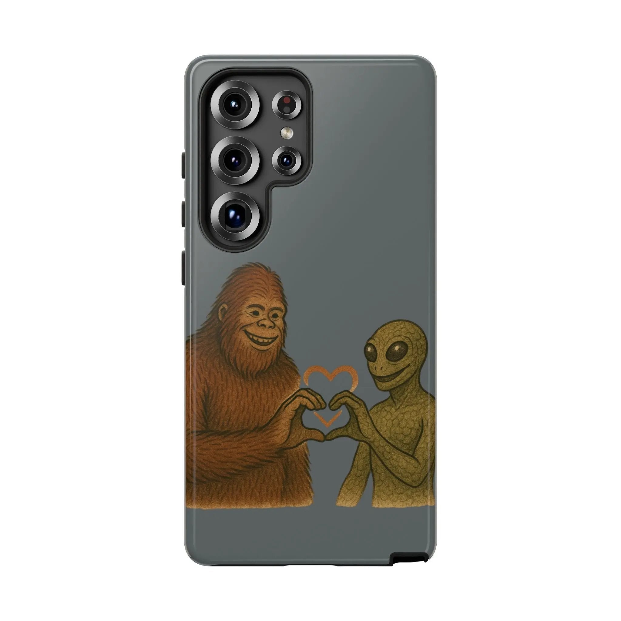 Bigfoot & Lizard Person Hand Heart Phone Case – Fun & Unique Cryptid Design, Perfect Gift for Adults - Squatch Wear