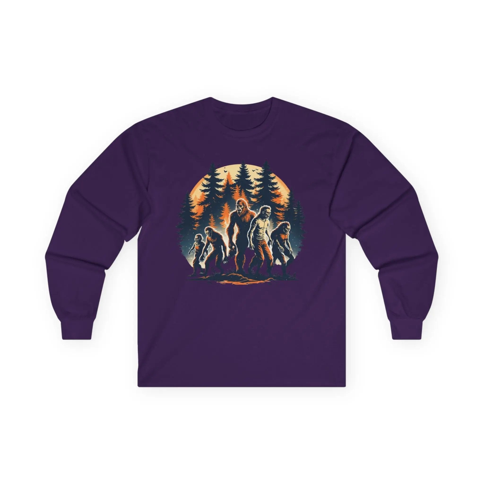 Unisex Bigfoot Long Sleeve Tee – Forest & Camping Shirt, Outdoor Adventure Gift, Halloween & Nature Apparel Printify