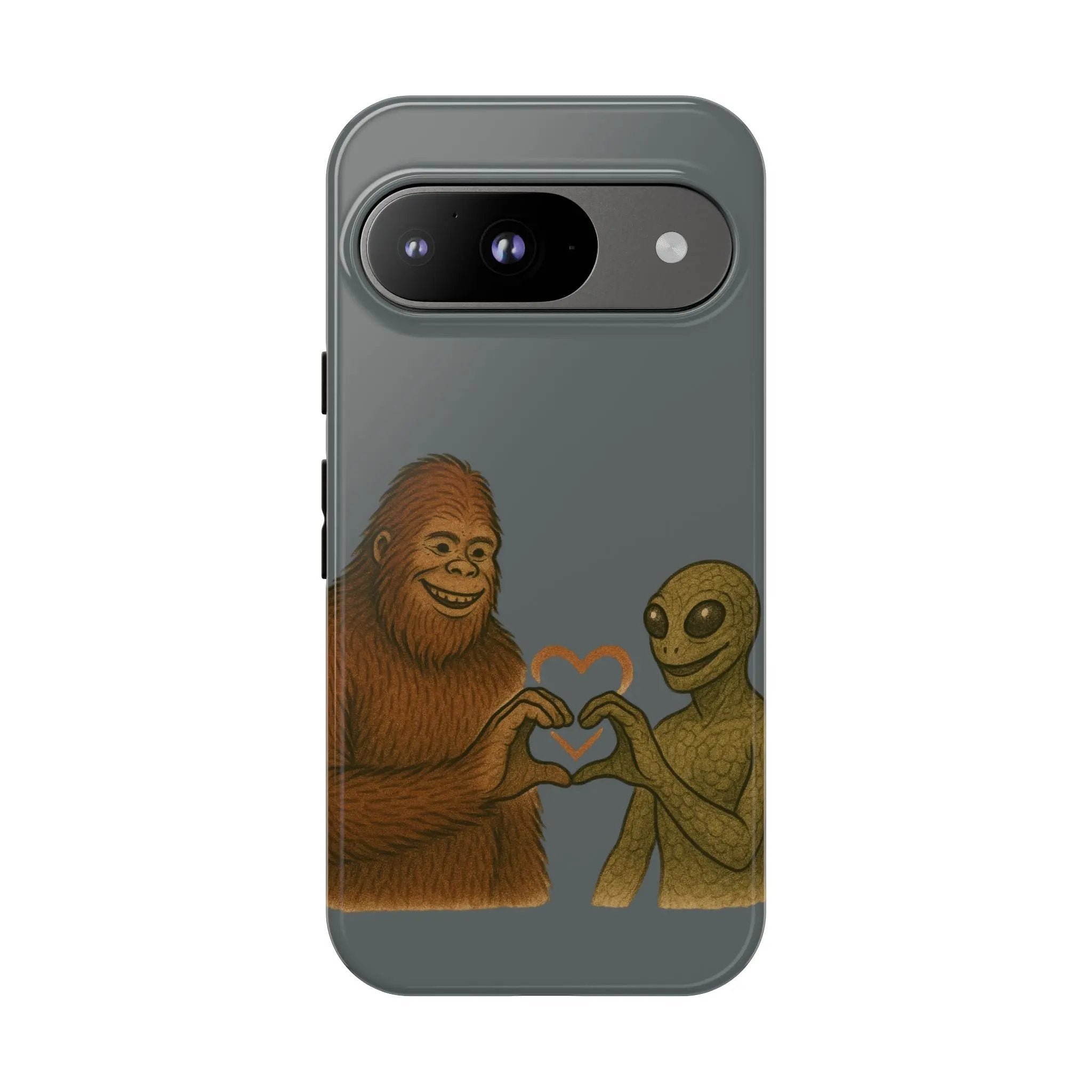 Bigfoot & Lizard Person Hand Heart Phone Case – Fun & Unique Cryptid Design, Perfect Gift for Adults - Squatch Wear