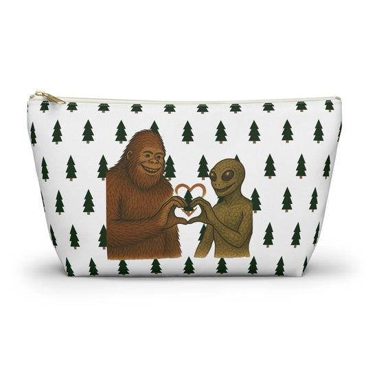 Bigfoot and Alien Accessory Pouch – Woodland Zip-Top Organizer Bag Printify