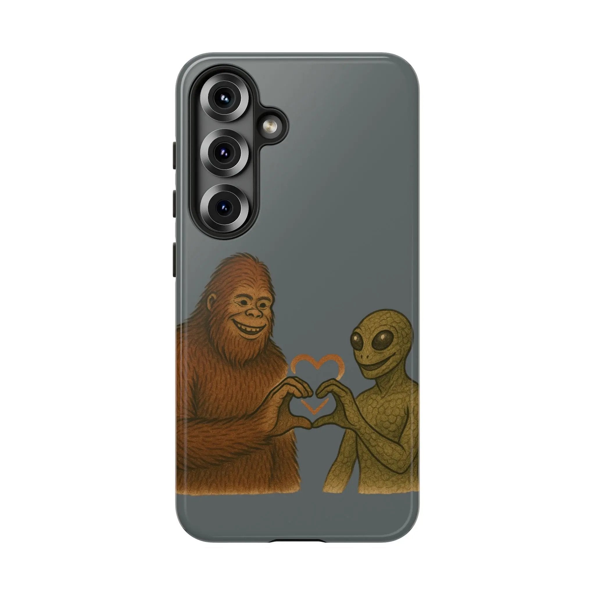 Bigfoot & Lizard Person Hand Heart Phone Case – Fun & Unique Cryptid Design, Perfect Gift for Adults - Squatch Wear