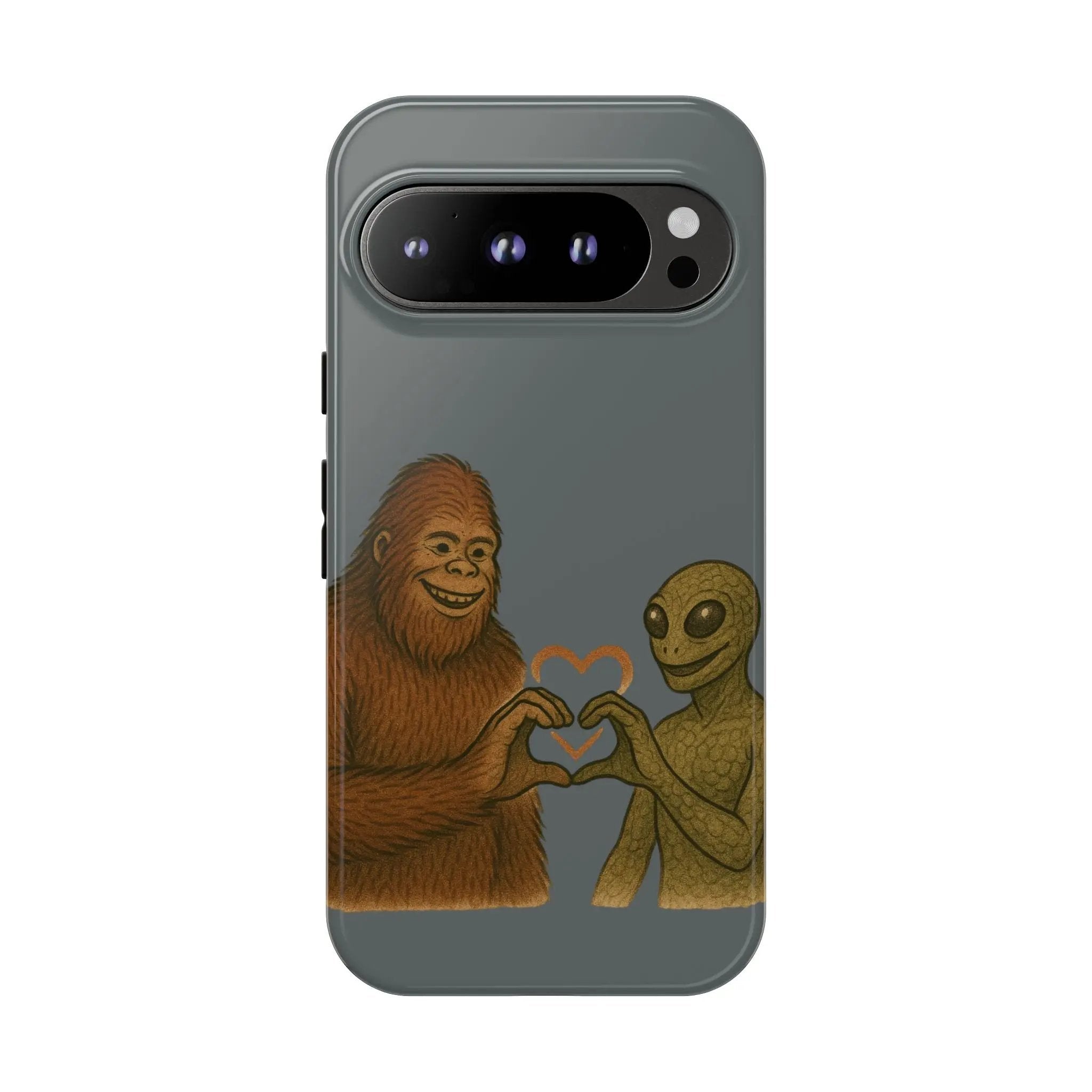 Bigfoot & Lizard Person Hand Heart Phone Case – Fun & Unique Cryptid Design, Perfect Gift for Adults - Squatch Wear