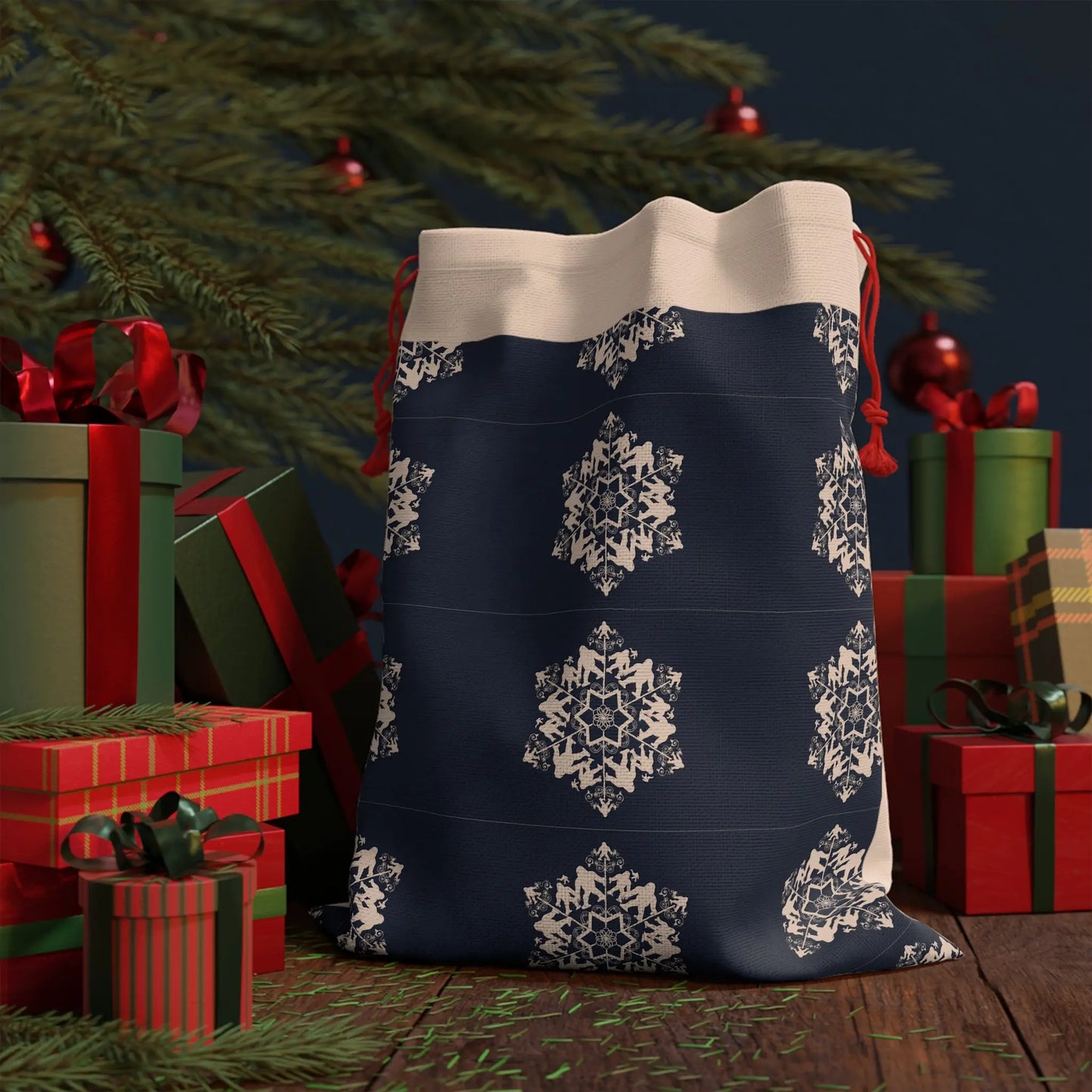 Bigfoot Snowflake Pattern Gift Bag - Stylish Fabric Pouch for Holidays and Special Occasions - Squatch Wear