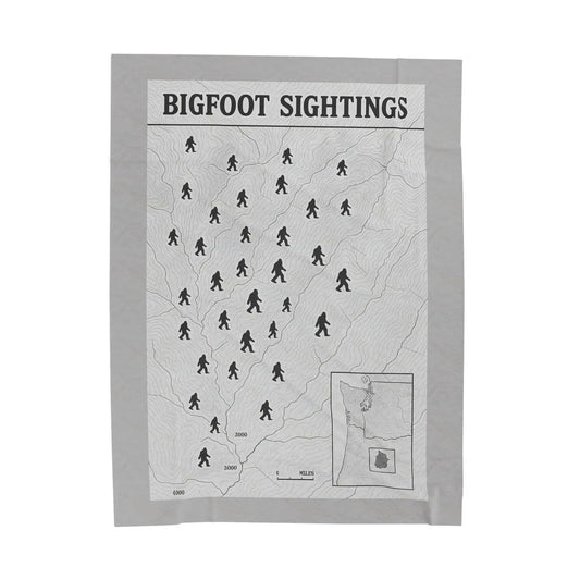 Oregon Bigfoot Sightings Velveteen Plush Blanket — Retro Map Sasquatch Throw Printify