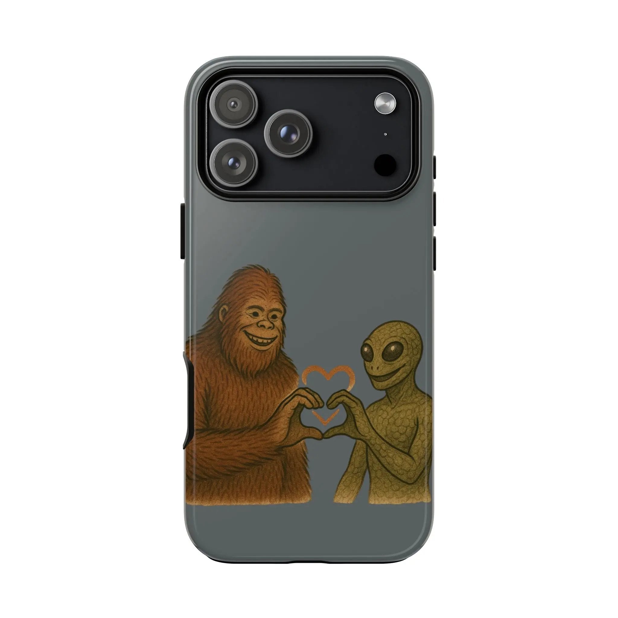 Bigfoot & Lizard Person Hand Heart Phone Case – Fun & Unique Cryptid Design, Perfect Gift for Adults - Squatch Wear