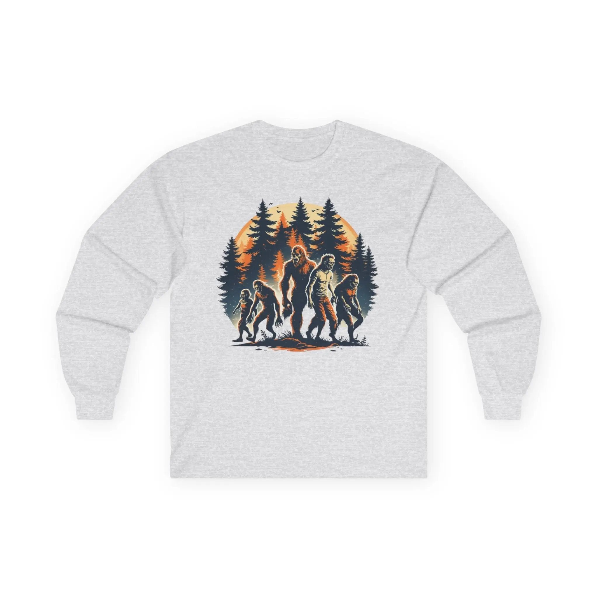 Unisex Bigfoot Long Sleeve Tee – Forest & Camping Shirt, Outdoor Adventure Gift, Halloween & Nature Apparel Printify