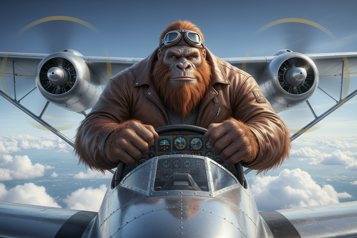 bigfoot flying a plane