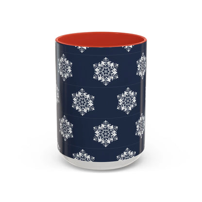 Bigfoot Snowflake Accent Coffee Mug – Navy Holiday Ceramic Cup (11oz/15oz) Printify