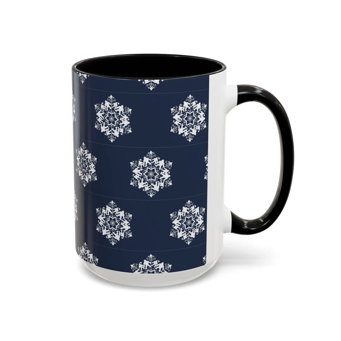 Bigfoot Snowflake Accent Coffee Mug – Navy Holiday Ceramic Cup (11oz/15oz) Printify