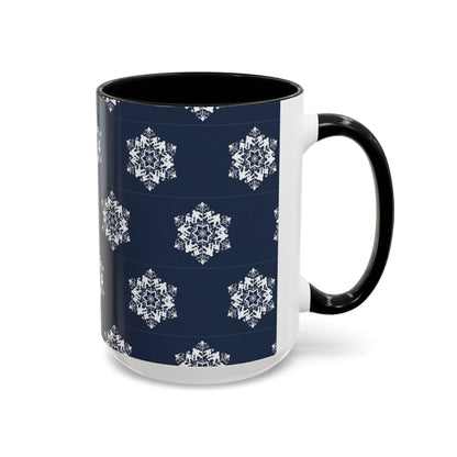Bigfoot Snowflake Accent Coffee Mug – Navy Holiday Ceramic Cup (11oz/15oz) Printify