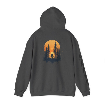 Bigfoot Forest Hoodie — Sasquatch Silhouette Sunset Pullover Printify