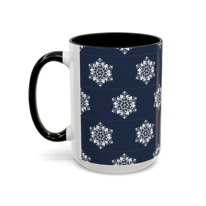 Bigfoot Snowflake Accent Coffee Mug – Navy Holiday Ceramic Cup (11oz/15oz) Printify