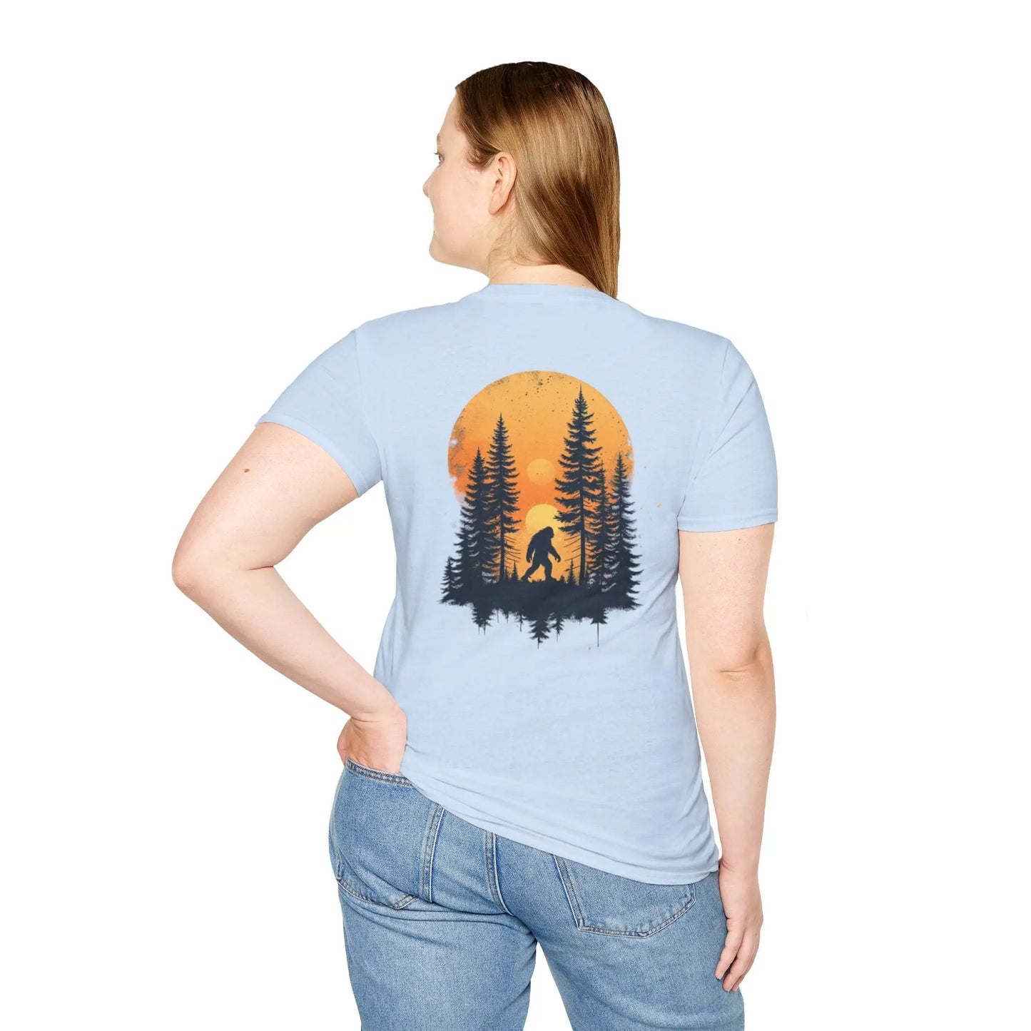 Bigfoot Sunset T-Shirt — Sasquatch Forest Graphic Tee Printify