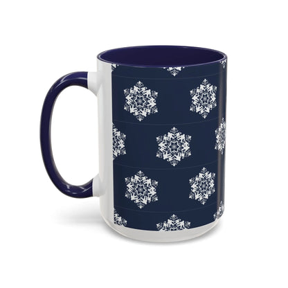 Bigfoot Snowflake Accent Coffee Mug – Navy Holiday Ceramic Cup (11oz/15oz) Printify