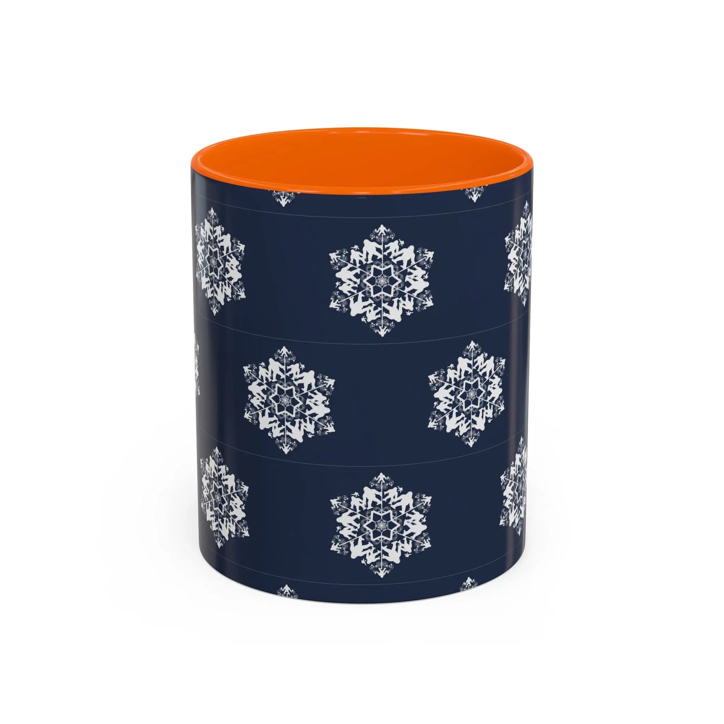 Bigfoot Snowflake Accent Coffee Mug – Navy Holiday Ceramic Cup (11oz/15oz) Printify