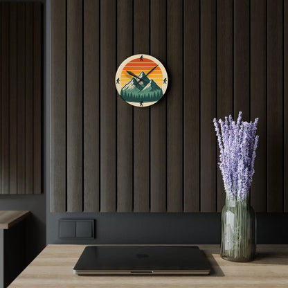 Bigfoot 70s Sunset Acrylic Wall Clock — Retro Striped Gradient Printify