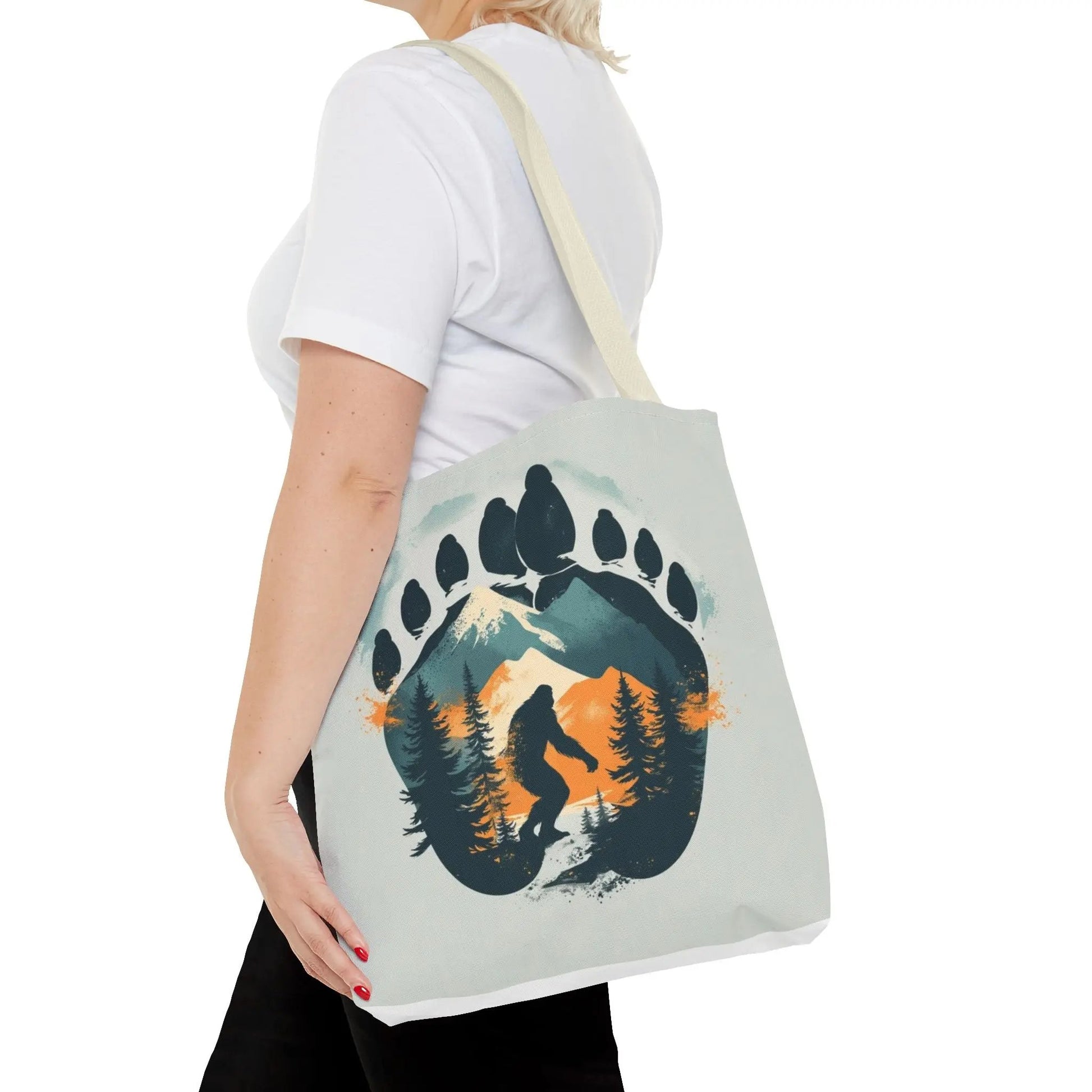Bigfoot Forest Tote Bag — Sasquatch Mountain Scenic Tote Printify