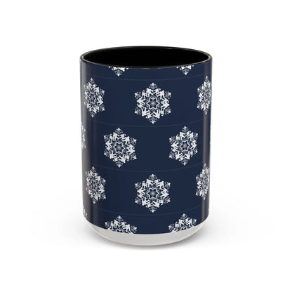 Bigfoot Snowflake Accent Coffee Mug – Navy Holiday Ceramic Cup (11oz/15oz) Printify