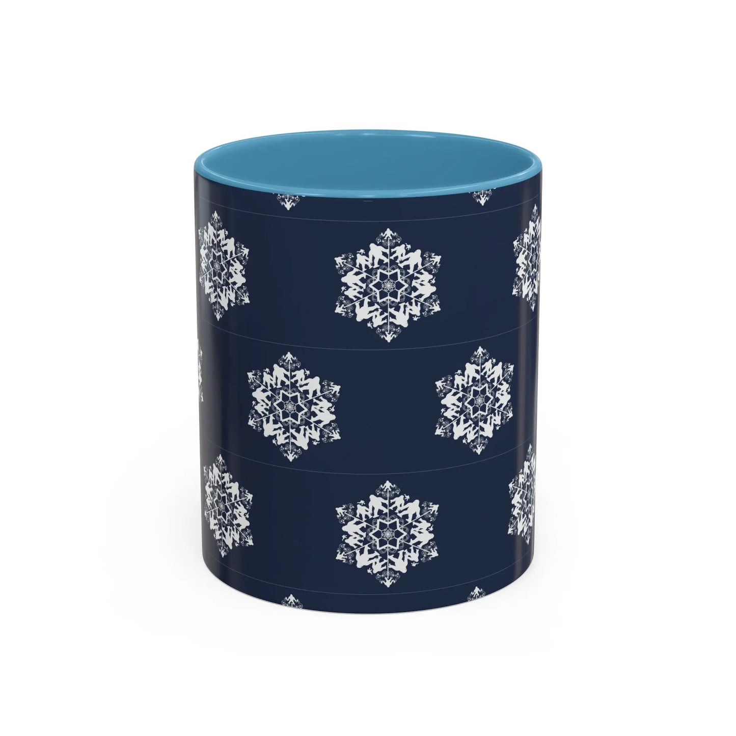 Bigfoot Snowflake Accent Coffee Mug – Navy Holiday Ceramic Cup (11oz/15oz) Printify