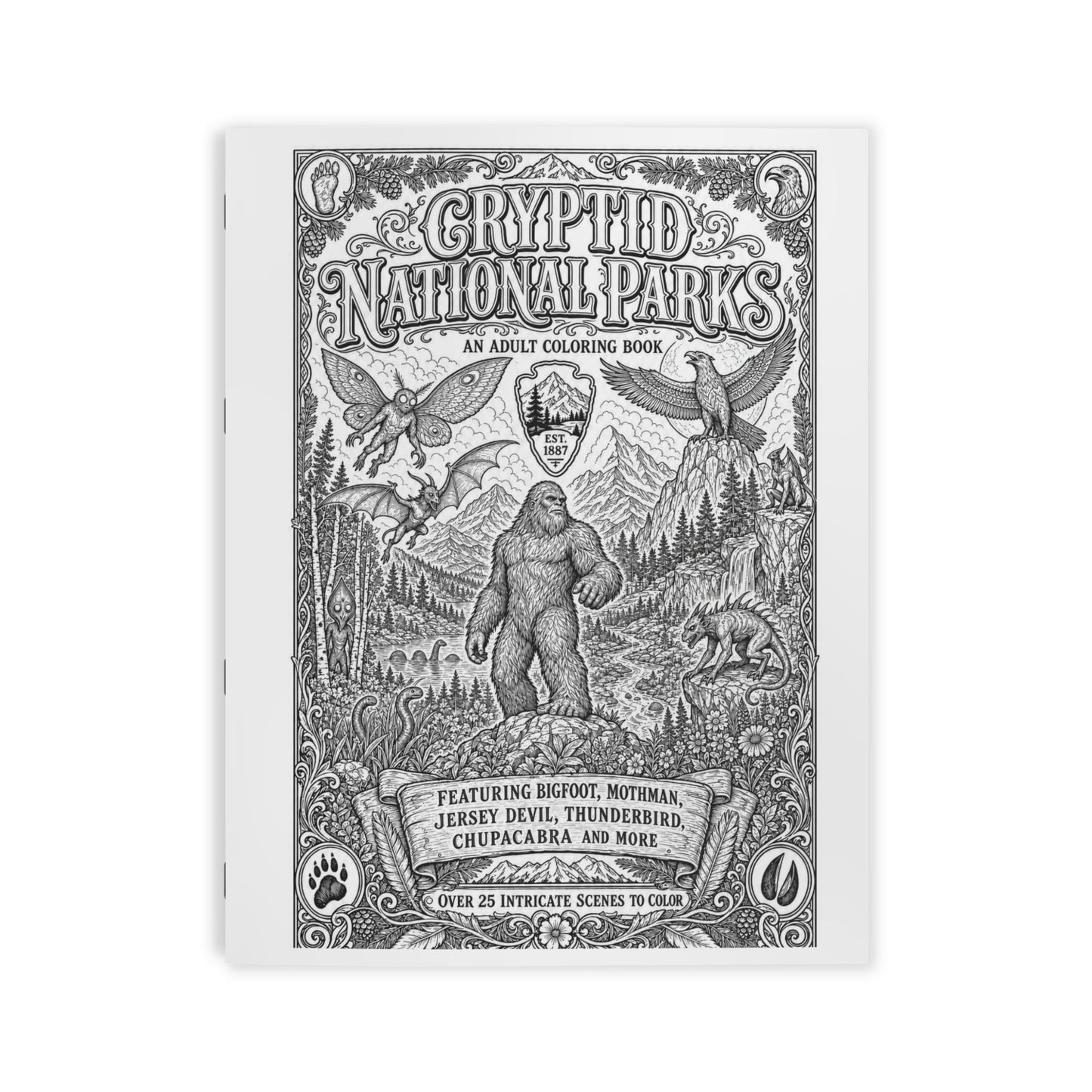 Cryptid National Parks Adult Coloring Book | Bigfoot, Mothman & Legendary Creatures