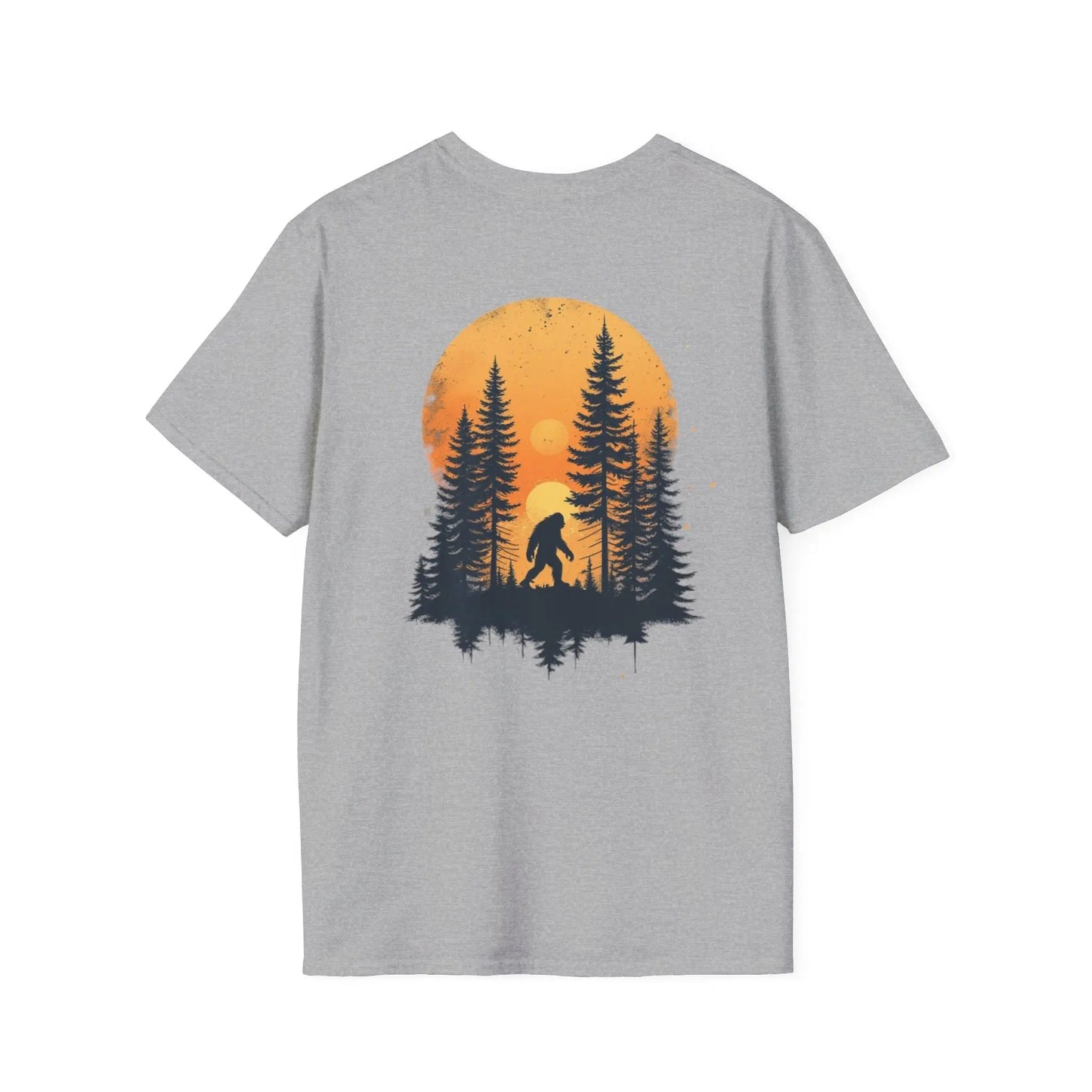 Bigfoot Sunset T-Shirt — Sasquatch Forest Graphic Tee Printify