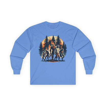 Unisex Bigfoot Long Sleeve Tee – Forest & Camping Shirt, Outdoor Adventure Gift, Halloween & Nature Apparel Printify