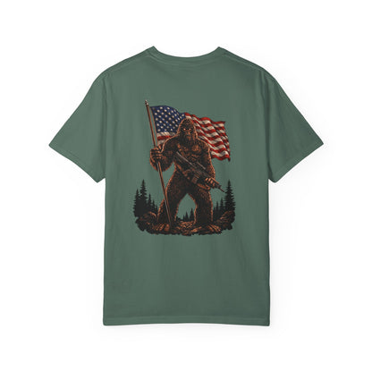 Patriotic Bigfoot Flag T-Shirt — American Sasquatch Graphic Tee