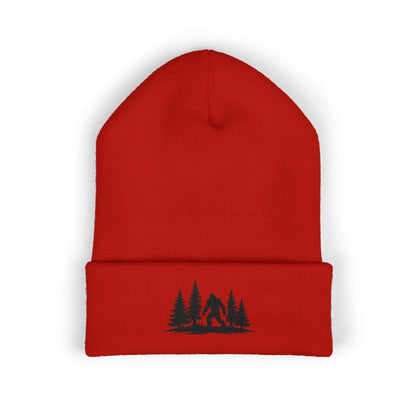 Embroidered Mountain & Pine Trees Cuffed Beanie