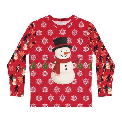 Christmas Snowman Long Sleeve Shirt — Festive Red Holiday Tee Printify