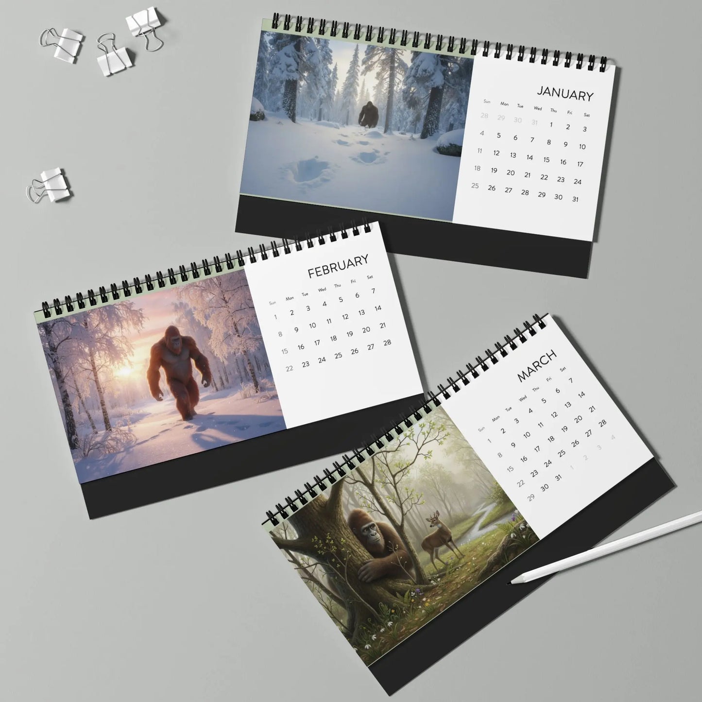 Bigfoot Adventure 2026 Desktop Calendar – Mystical Cryptid Art for Your Workspace - Squatch Wear