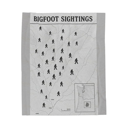 Oregon Bigfoot Sightings Velveteen Plush Blanket — Retro Map Sasquatch Throw Printify