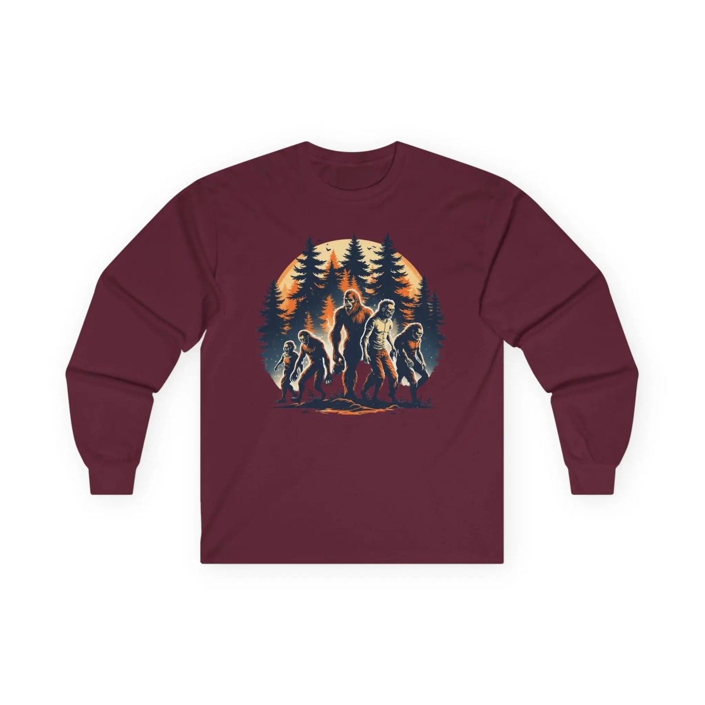 Unisex Bigfoot Long Sleeve Tee – Forest & Camping Shirt, Outdoor Adventure Gift, Halloween & Nature Apparel Printify