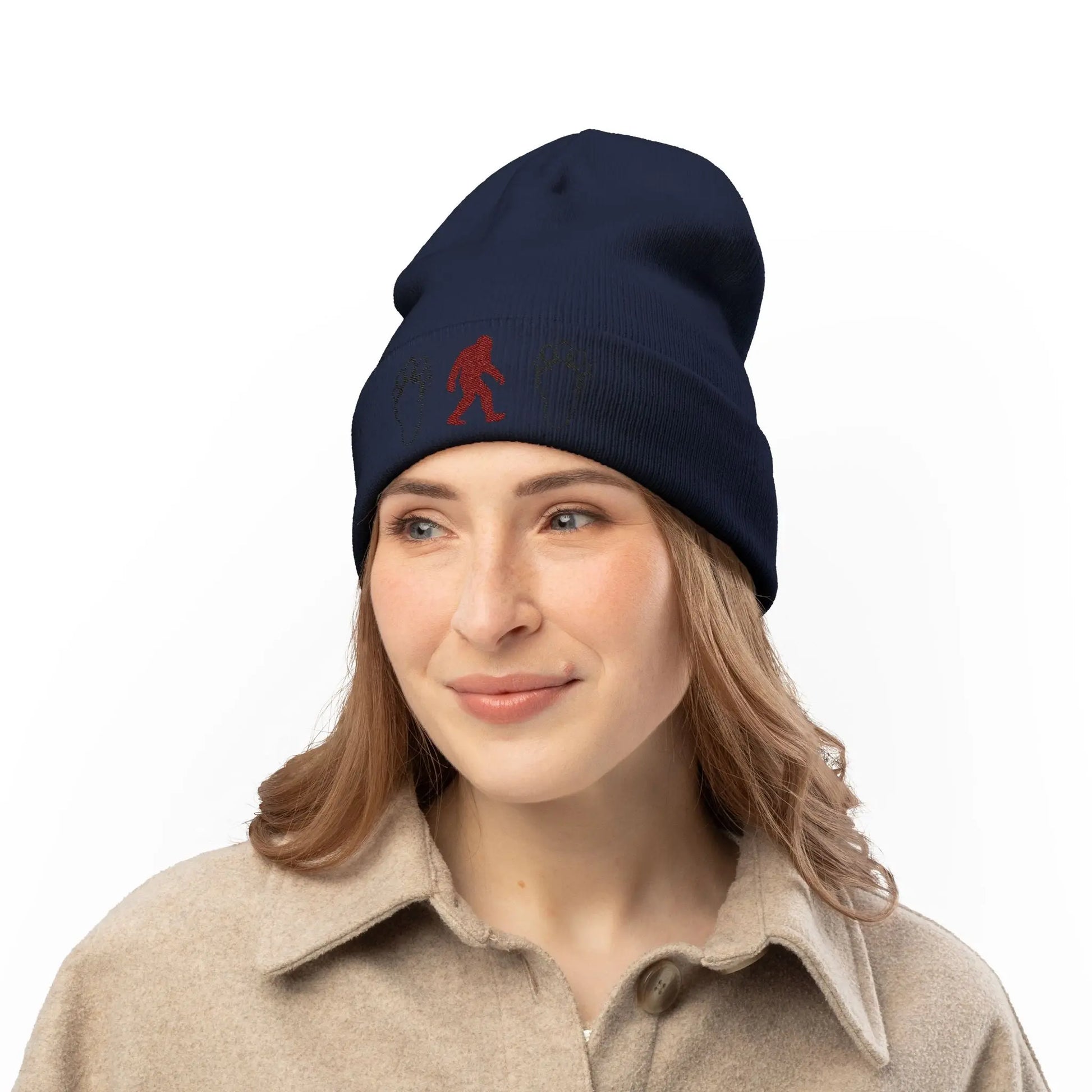 Embroidered Sasquatch Beanie – Cozy Knit Hat for Bigfoot Lovers - Squatch Wear