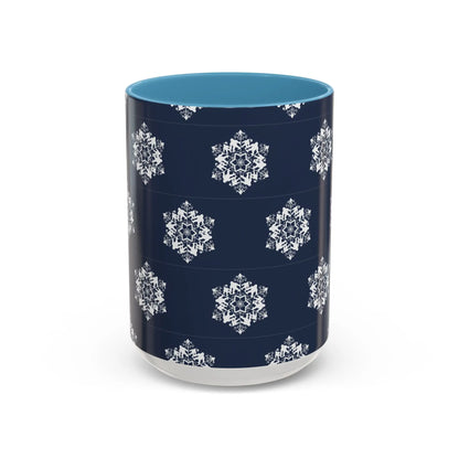 Bigfoot Snowflake Accent Coffee Mug – Navy Holiday Ceramic Cup (11oz/15oz) Printify