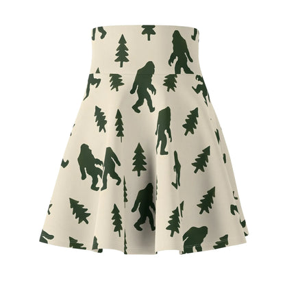 Sasquatch Forest Skater Skirt — Retro Bigfoot Print Printify