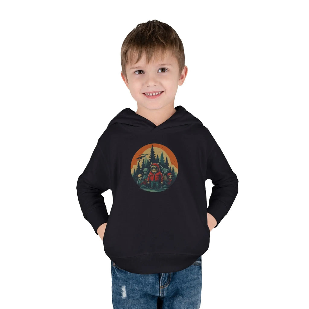 Adventure-Ready Toddler Pullover Fleece Hoodie – Cozy Kids Hoodie, Camping-Themed Gift, Fall/Winter Toddler Apparel Printify