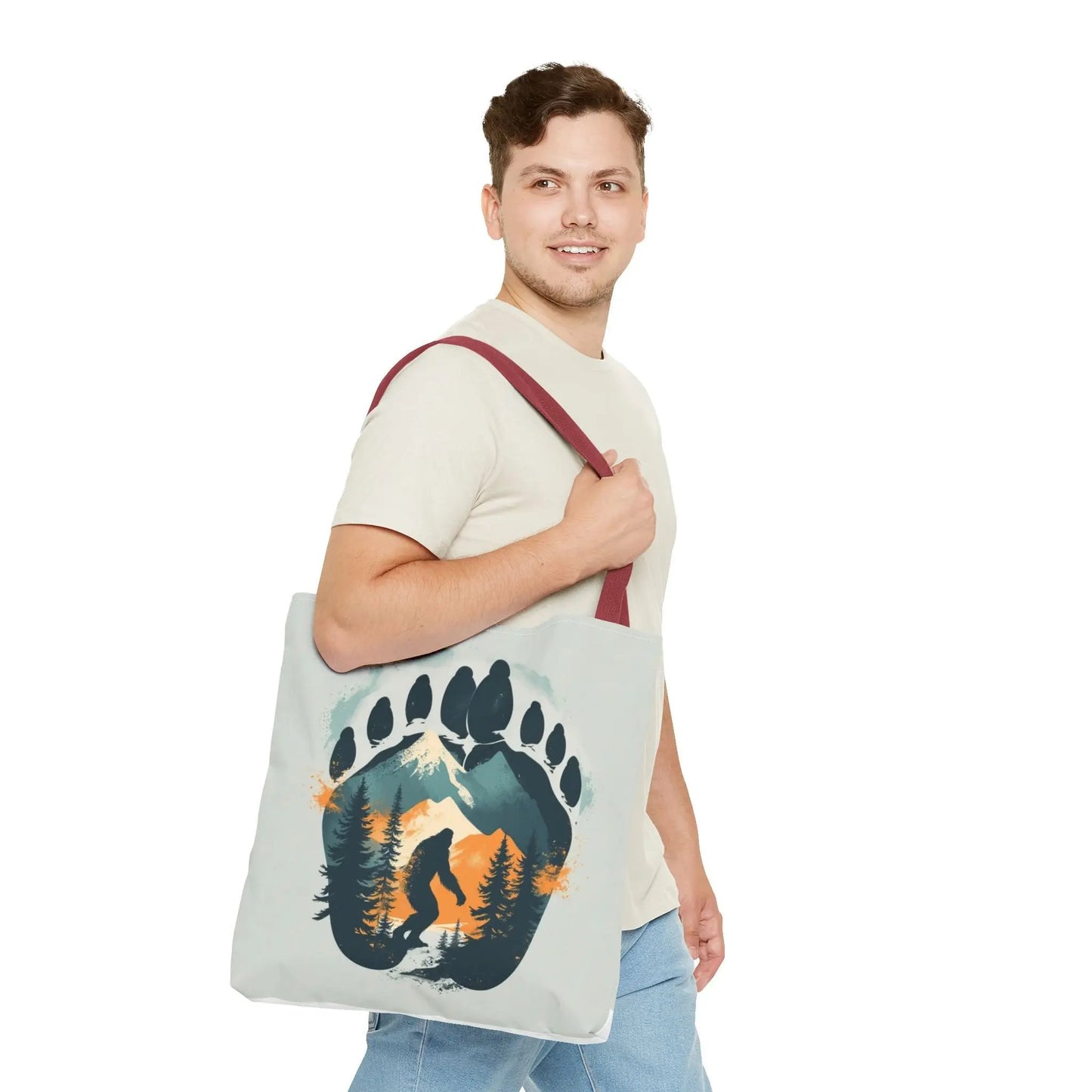 Bigfoot Forest Tote Bag — Sasquatch Mountain Scenic Tote Printify