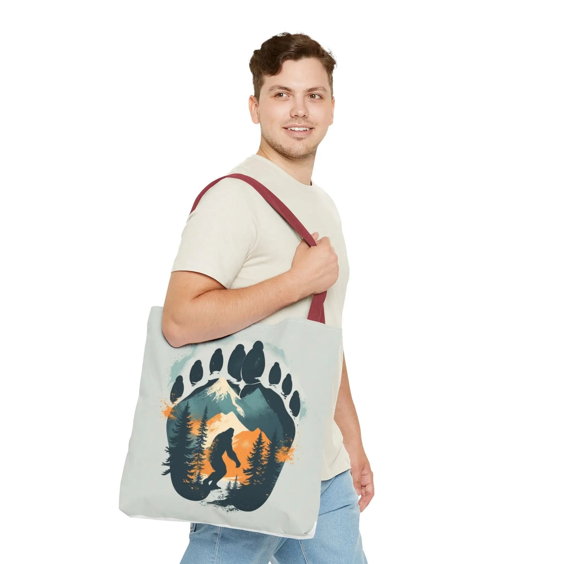 Bigfoot Forest Tote Bag — Sasquatch Mountain Scenic Tote Printify