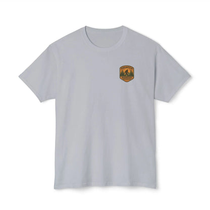 Adventure Patch T-Shirt — Vintage Mountain Forest Logo Tee | Outdoors Lifestyle Shirt