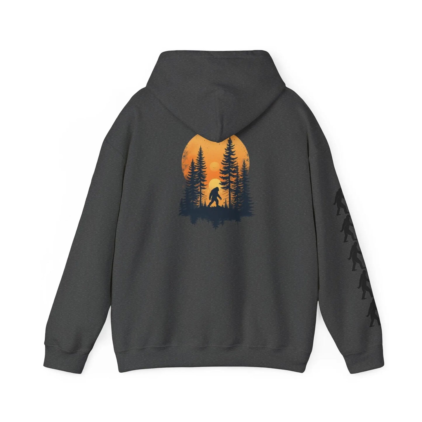 Bigfoot Forest Hoodie — Sasquatch Silhouette Sunset Pullover