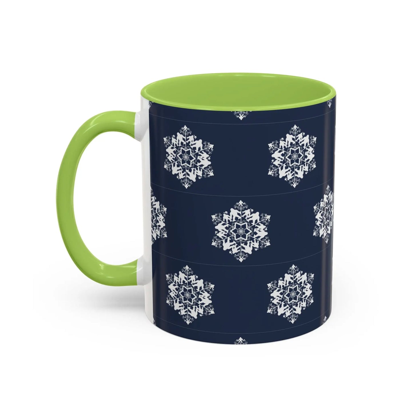 Bigfoot Snowflake Accent Coffee Mug – Navy Holiday Ceramic Cup (11oz/15oz) Printify